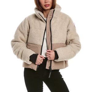 Canada Goose Womens Elora Wool-Blend Puffer Jacket, Brown